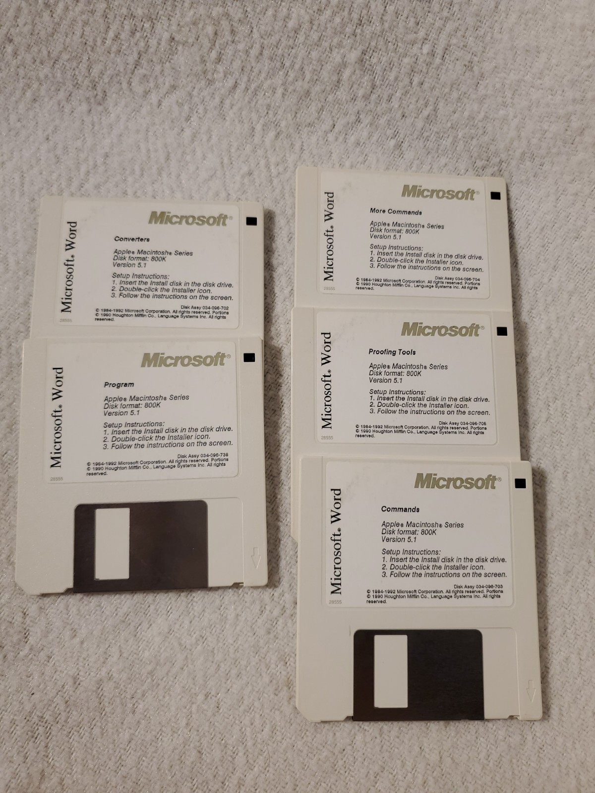 Vtg 1992 Microsoft Word Version 5.1 Apple Macintosh - 3.5" 800K Floppy Diskettes