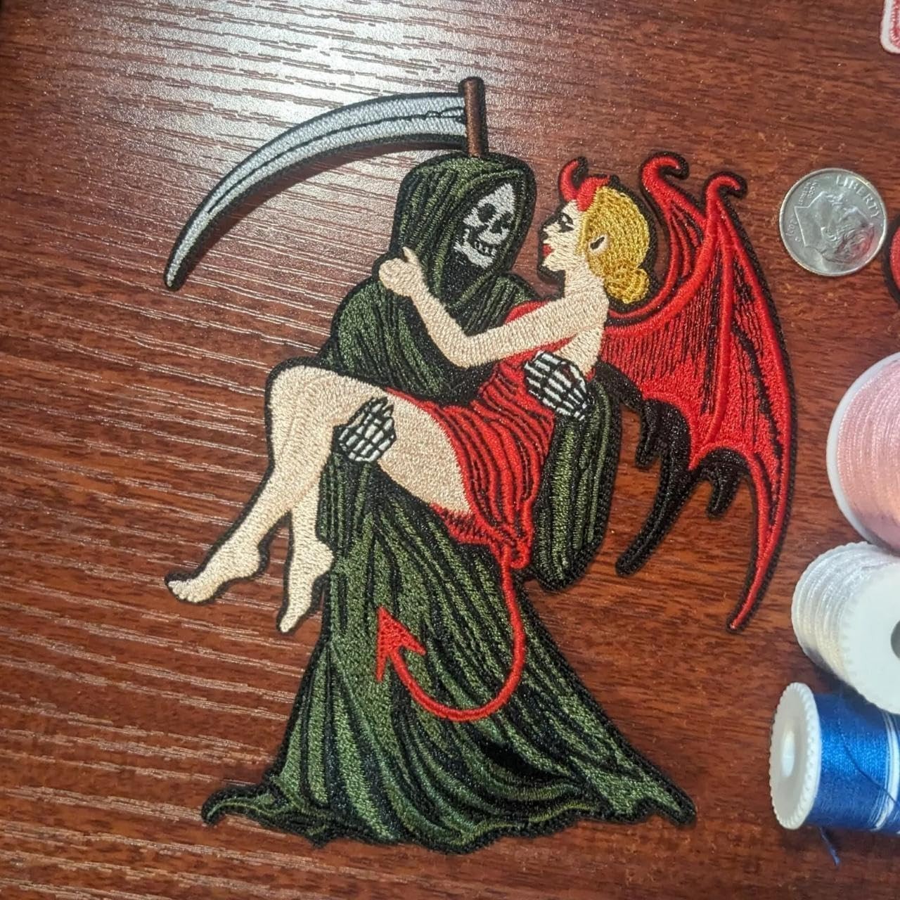 Grim Reaper She Devil Patch Goth Punk Biker Horror Embroidered Iron On 5x4"