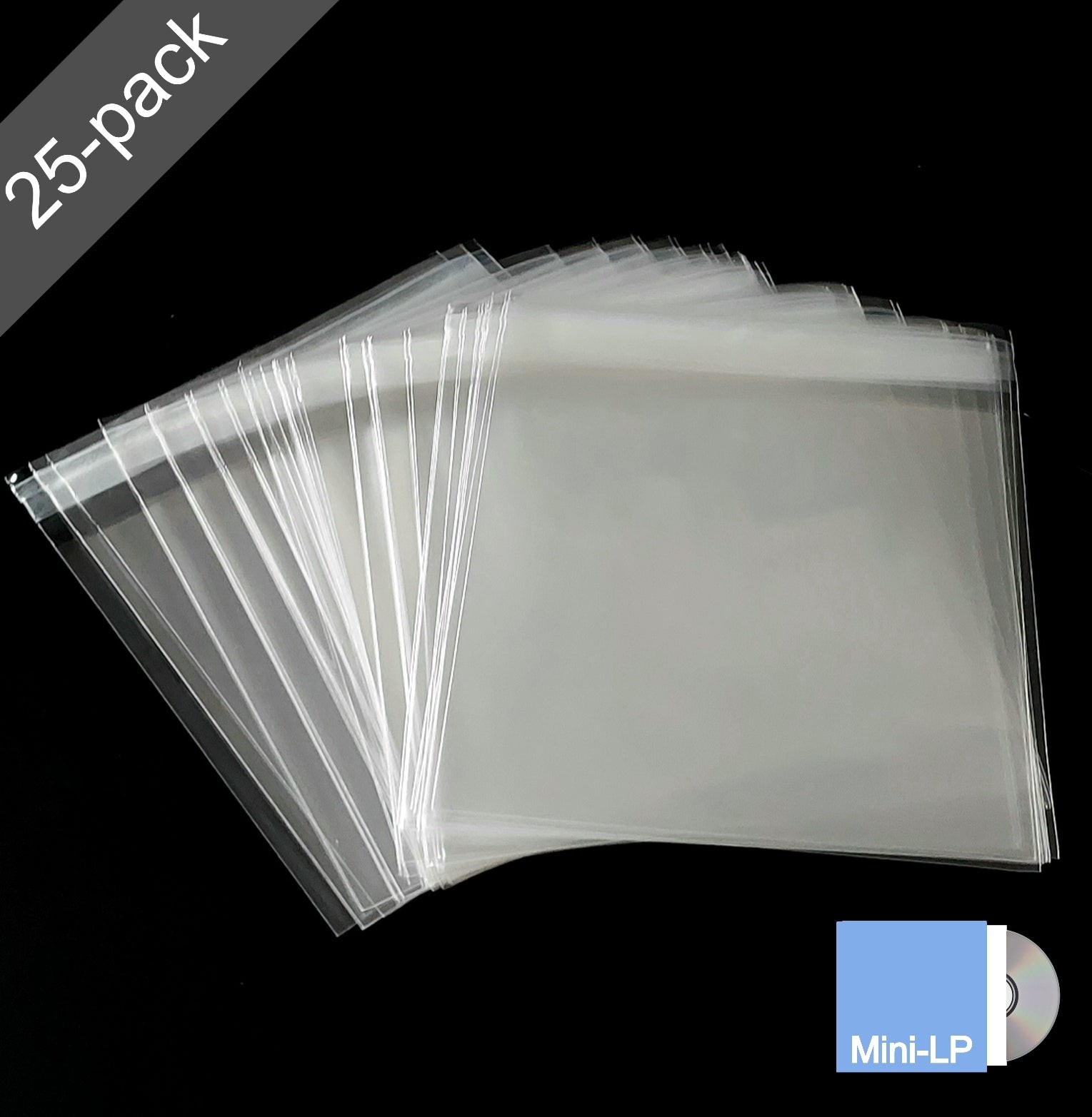 25 CD Mini-LP Sleeves: Adhesive Flap Resealable Wraps for Paper Jacket CD Albums
