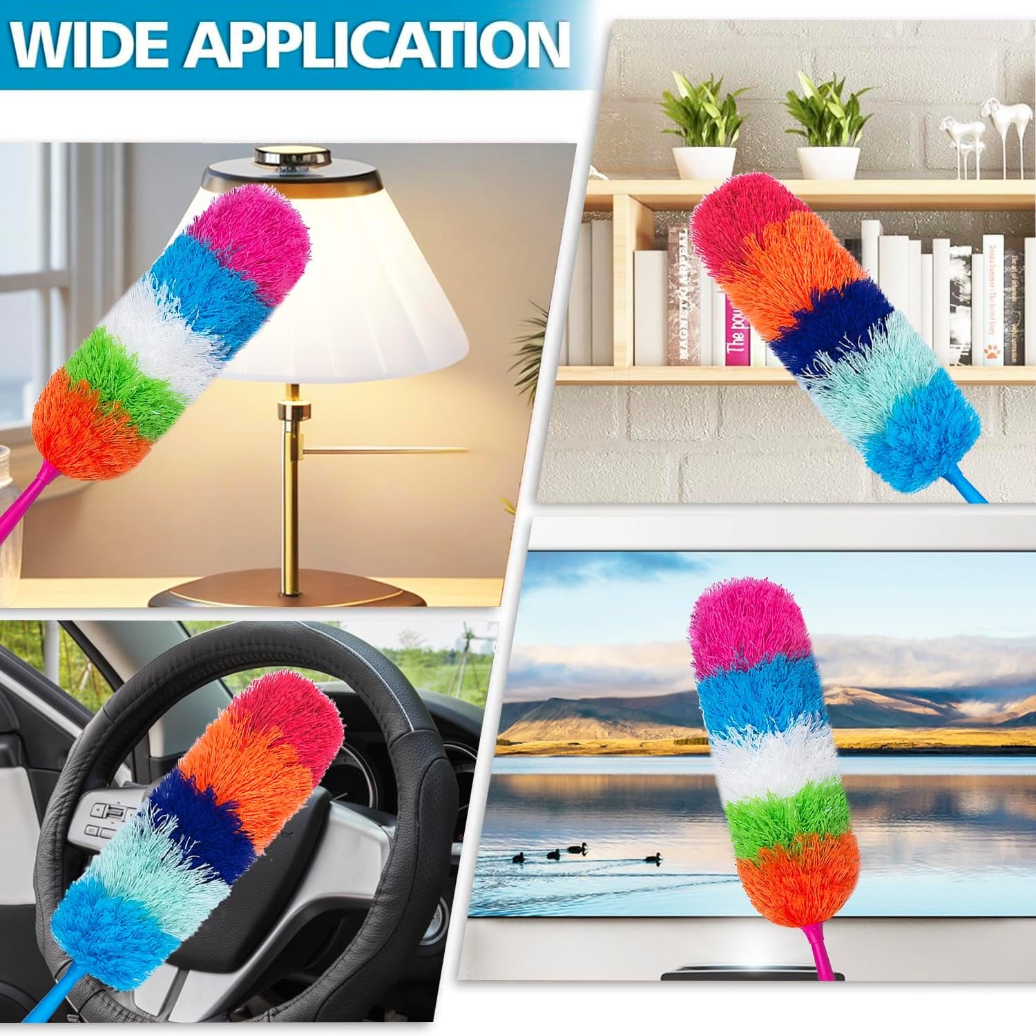 2 Pack 22-Inch Rainbow Reusable Microfiber Dusters,Bendable and Washable Feather
