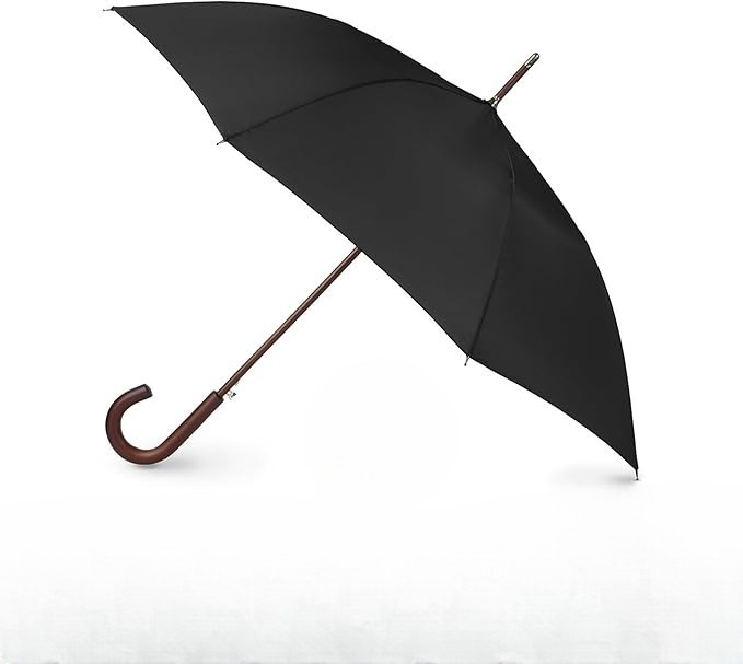 Classic Umbrella Automatic Open Wooden Stick Windproof Folding Rain Black Strong