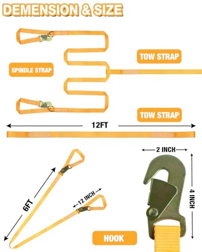 Extra Long Snowmobile Tow Straps, 4400lb Break Strength, 19ft Heavy Duty ATV