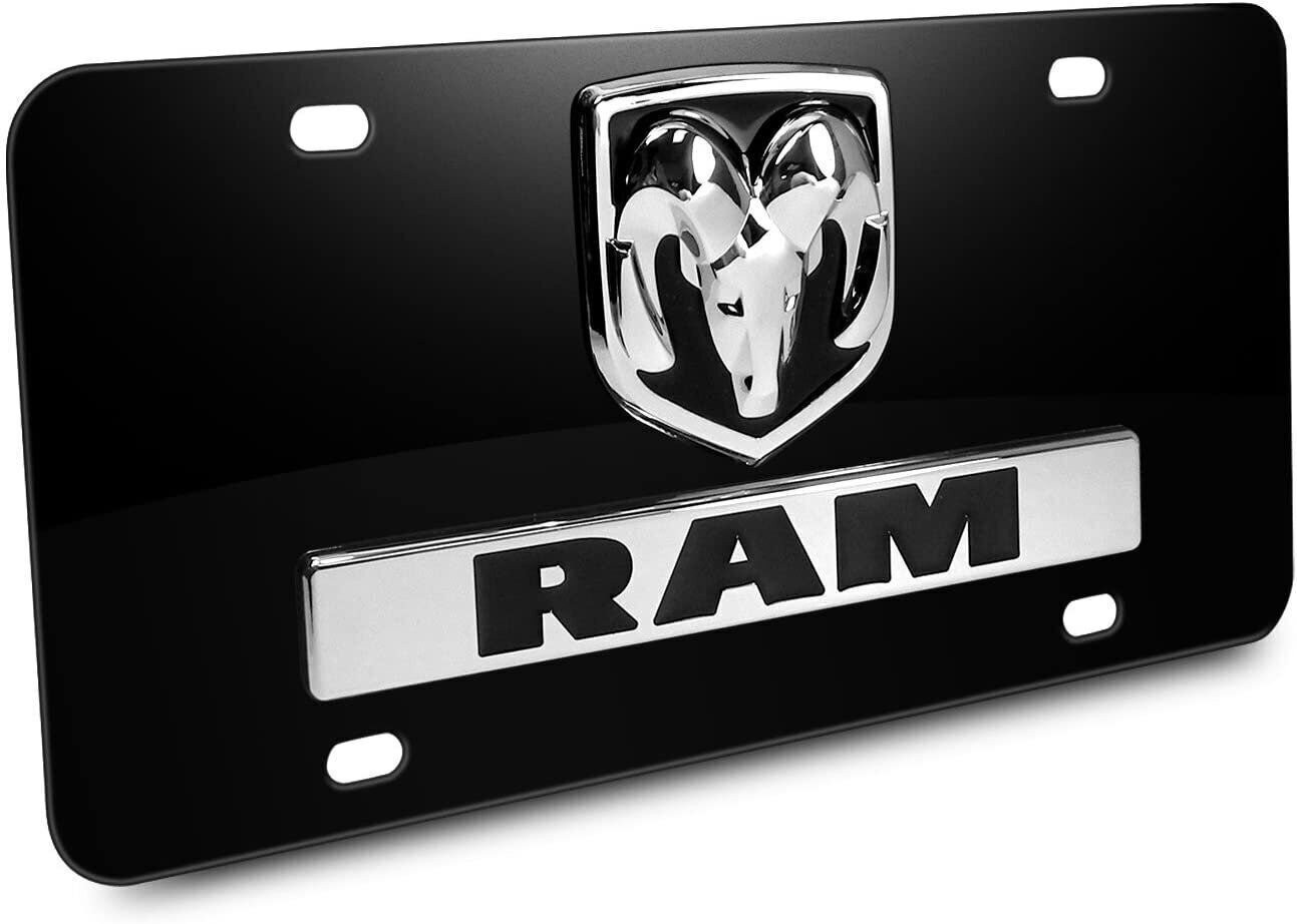 Dodge RAM Black License Plate - Chrome 3D Logo