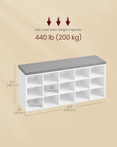 CUSTOS Collection - Shoe Bench, Storage 15 cubbies Cloud White + Dove Gray