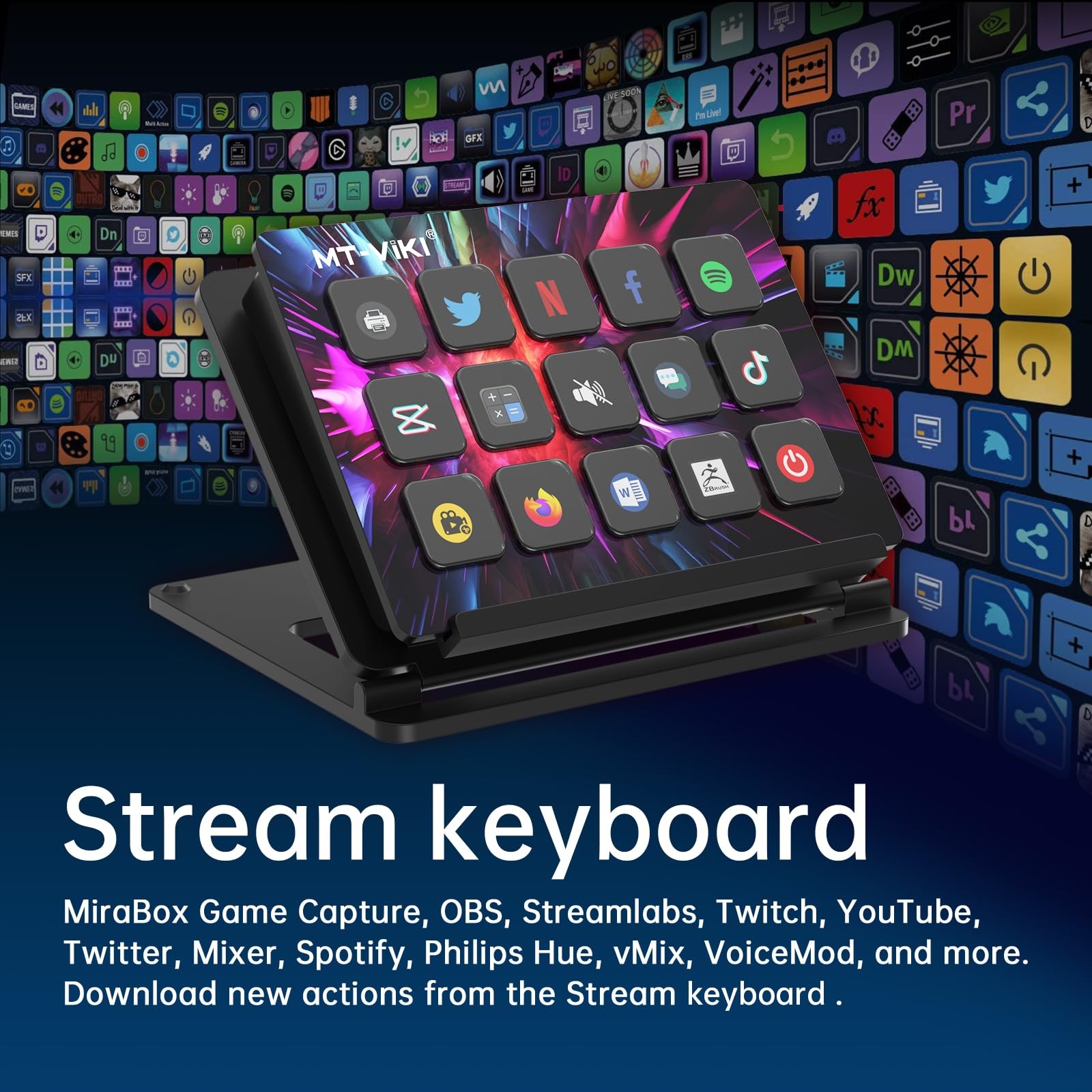 Mt-Viki Streaming Keyboard 15 Macro Keys Customizable Trigger Actions In Obs