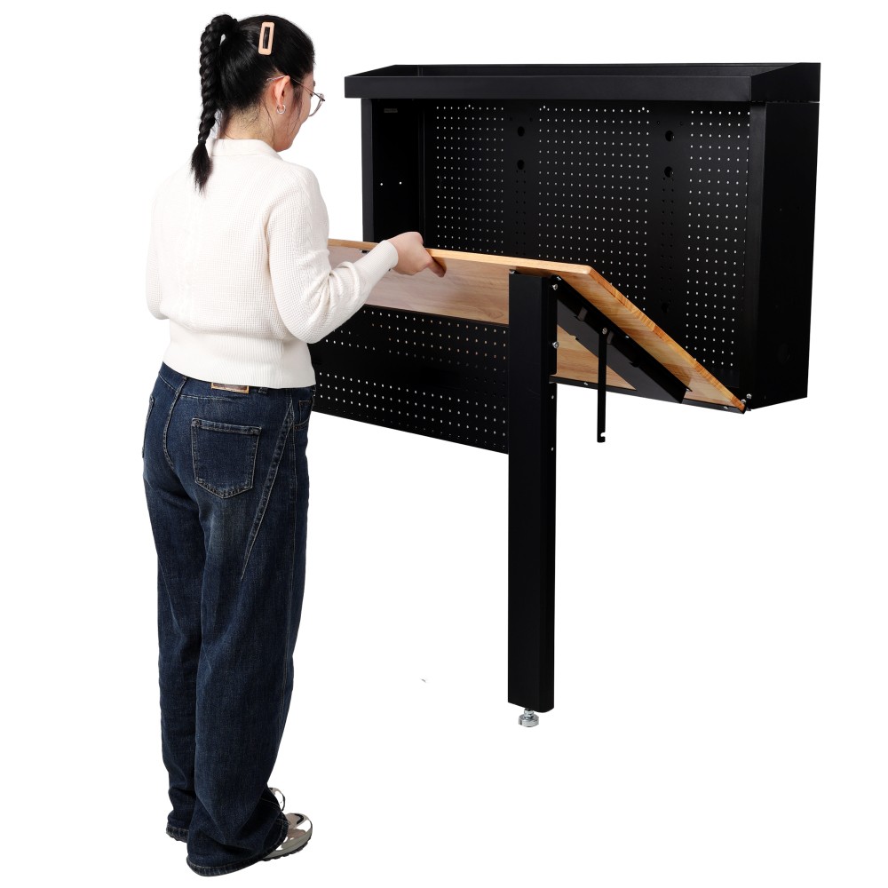 Wall Mounted Foldable Workbench 440Lbs Capacity Rubberwood Work Surface