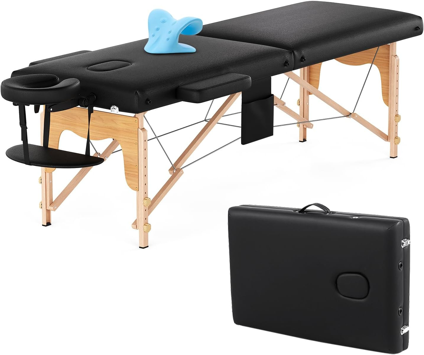 Portable Massage Table with Neck Stretcher, Adjustable Lash Bed Massage Bed Tatt