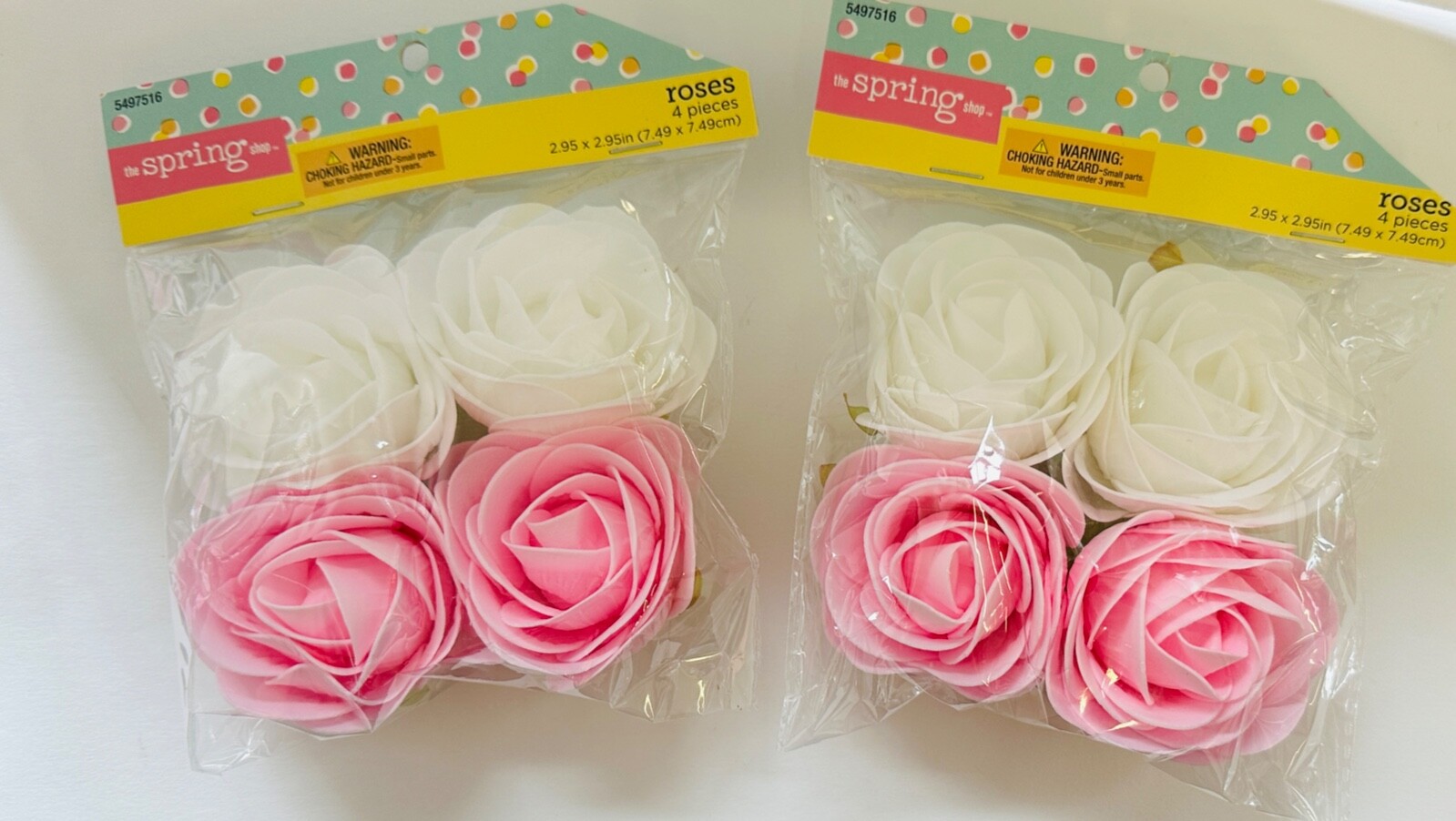2 pks of 4 Pink & White Foam Roses Flowers Crafts Bridal Baby Shower Decor