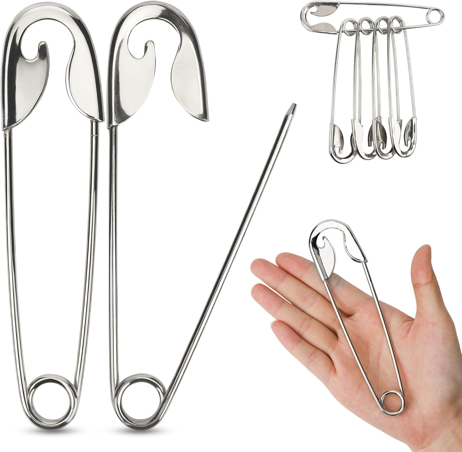 5 Pcs 5.5 Inch Heavy Duty Safety Pins for Thick Fabric Stainless Steel Jumbo Ext
