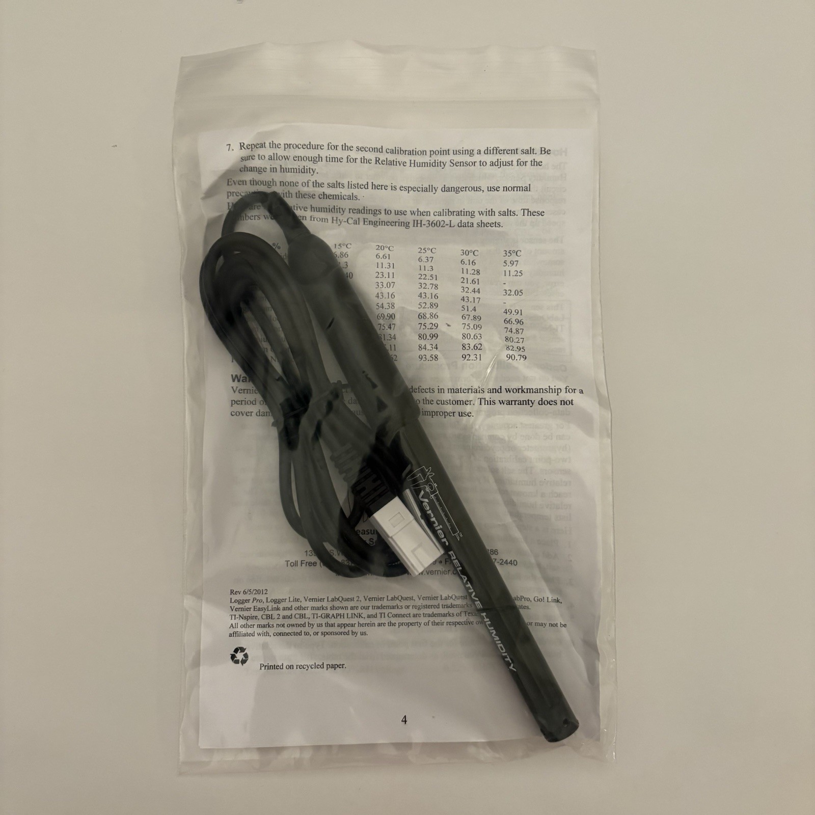Vernier Relative Humidity Sensor RH-BTA labquest Go! Link Logger Pro Logger Lite