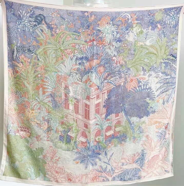 Pure 70% Cashmere 30% Silk Wrap Scarf Garden Flowers Double Face Print Shawl 53"