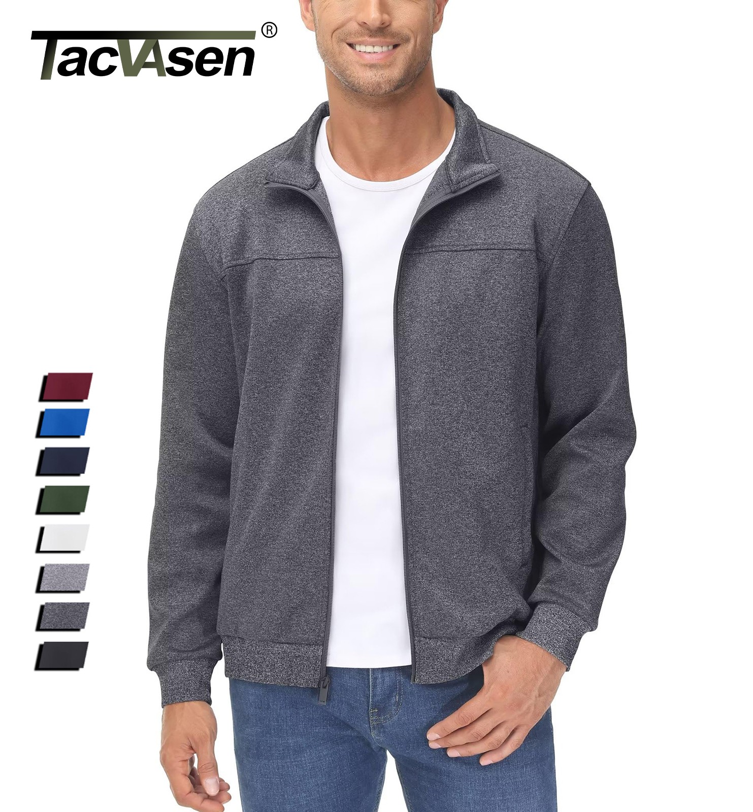 Men's Lightweight Full Zip Jacket Athletic Active Track Coat Softshell Outerwear