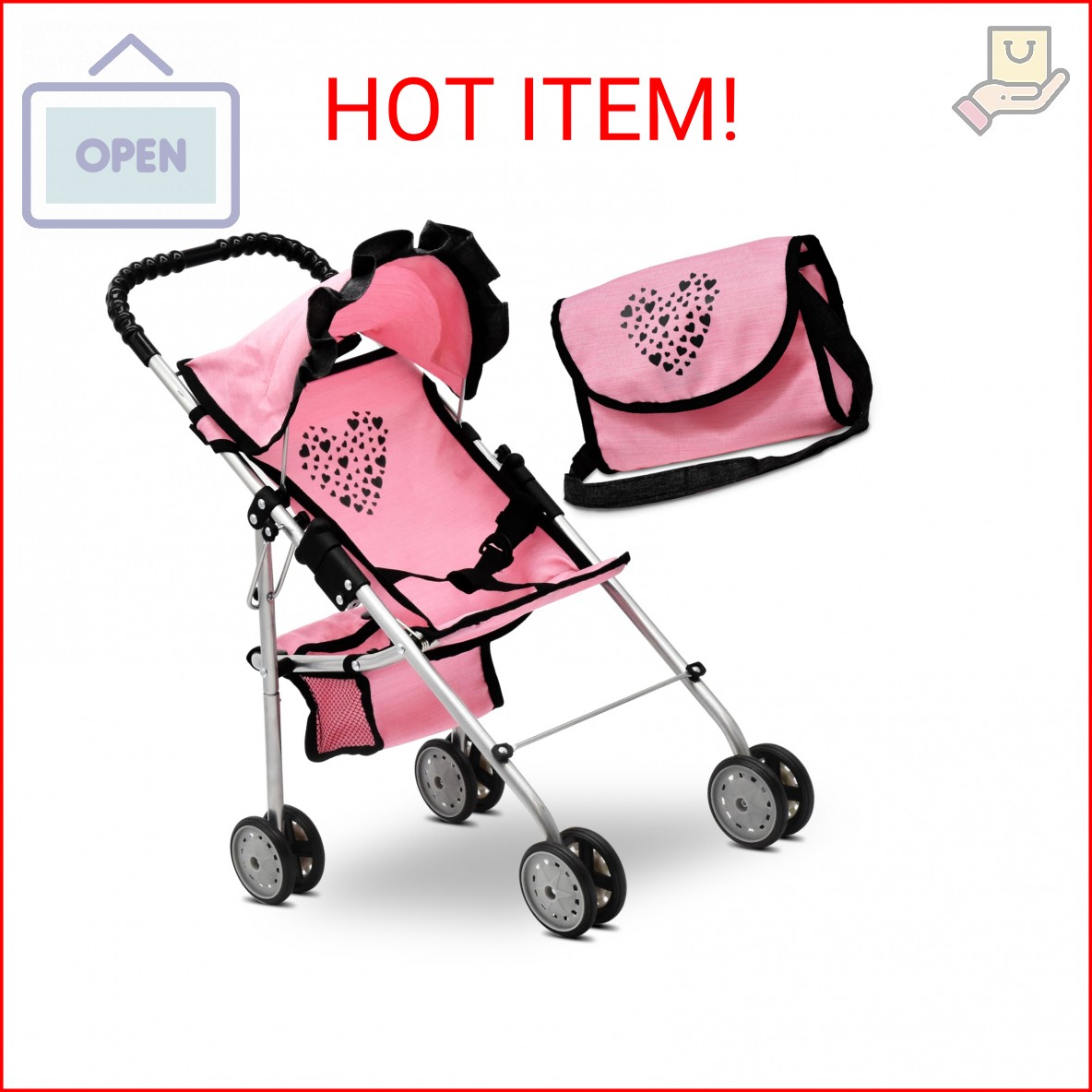 My First Baby Doll Stroller for Kids, Toddler Play Toy Buggy Carriage Foldable w