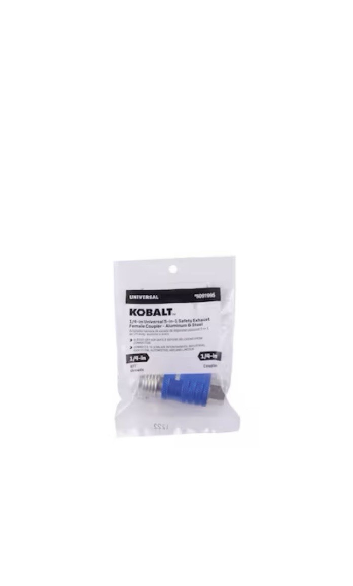 Kobalt 1/4” Universal 5-in-1 Safety Exhaust Female Coupler, Aluminum&Steel, NEW