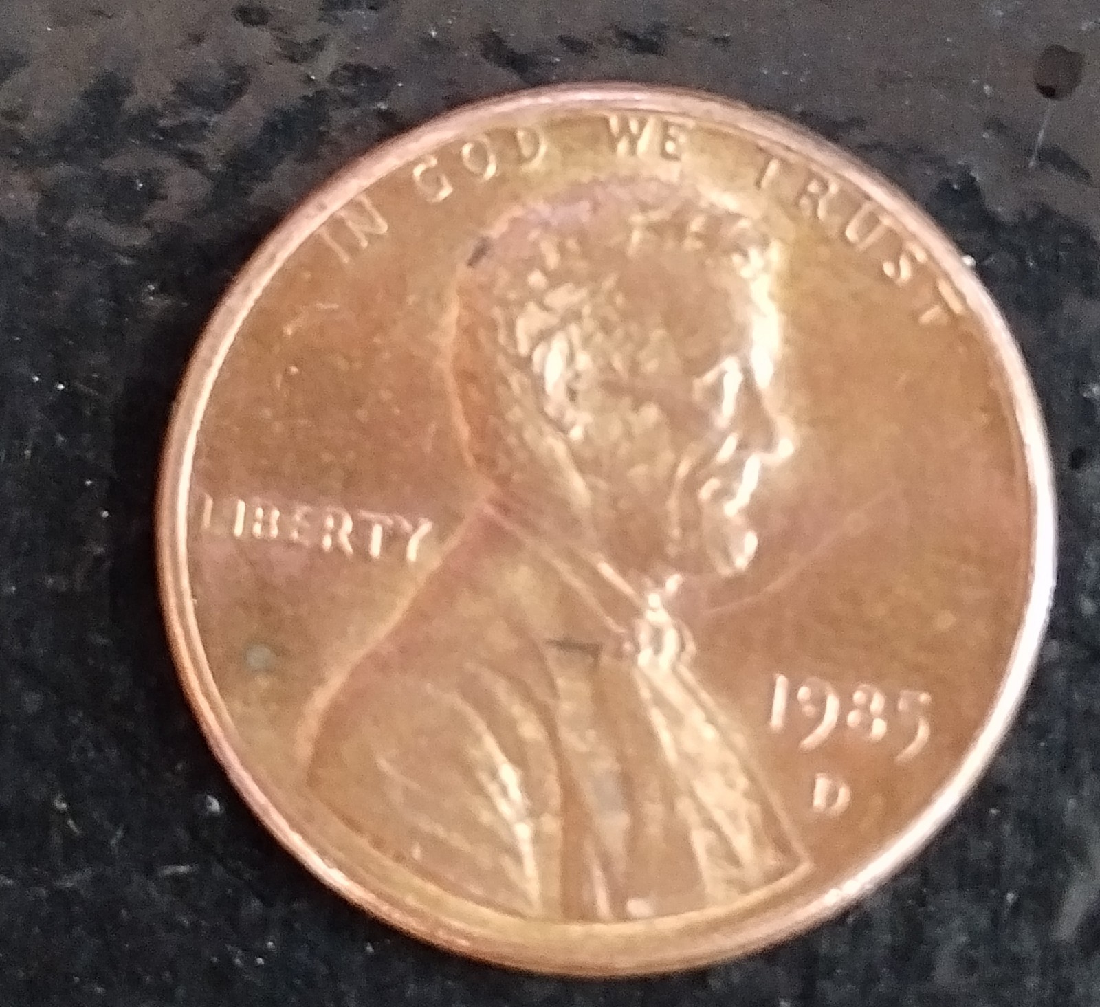1985 wide AM/L-missing On the Rim Of Liberty Wide Am Error Penny