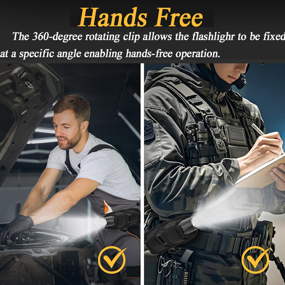 Tactical Flashlight Pouch Adjustable Torch Carry Case with 360-Degree Rotatable