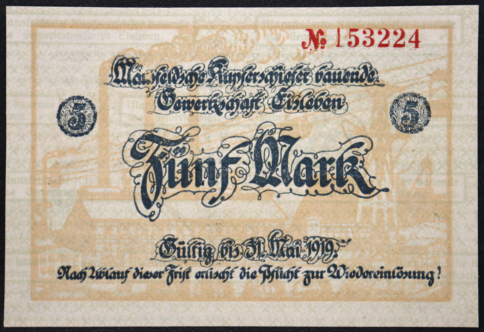 EISLEBEN 1918 "Mansfeld Copper Shale" 5 Mark Grossnotgeld German Notgeld