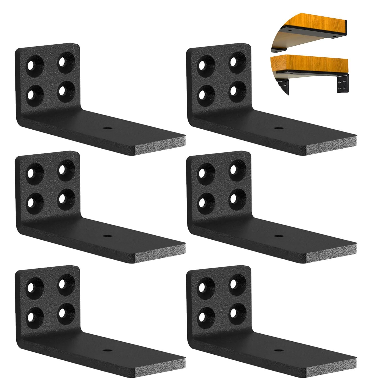 6 PCS 5 Inch Heavy Duty Hidden L Shelf Brackets Metal Wall Mounted Floating