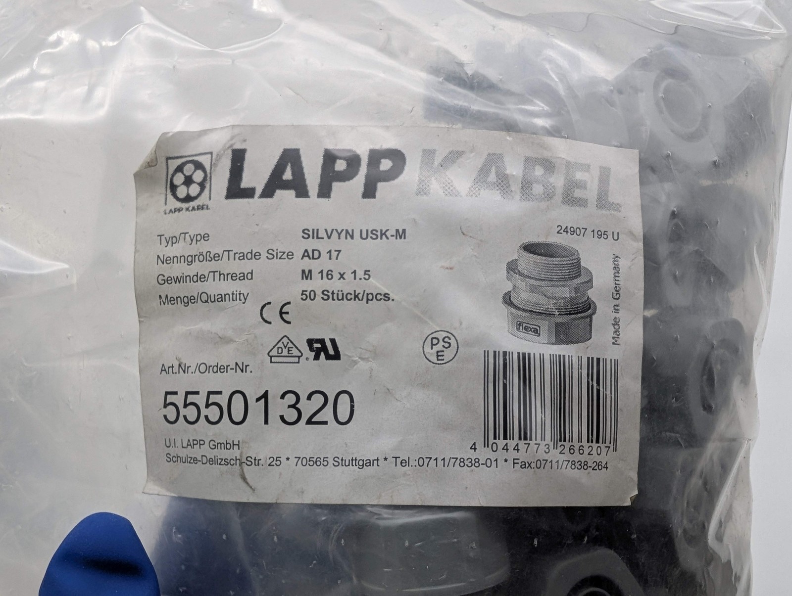 5x LAPP 55501320 Straight Conduit Fittings M16x1.5 Thread 43mm OAL 11mm Opening