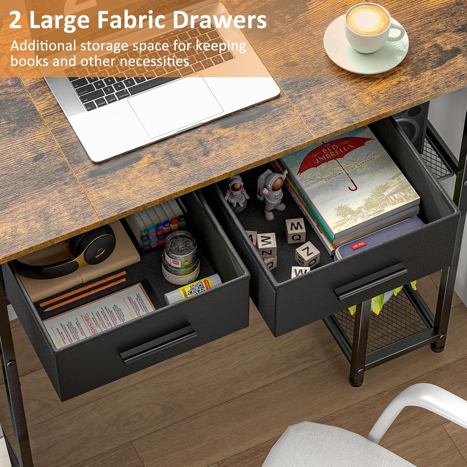 Computer Desk W/ Drawers 37.3 Inch Home Office Work Desk W/ Storage Shelf