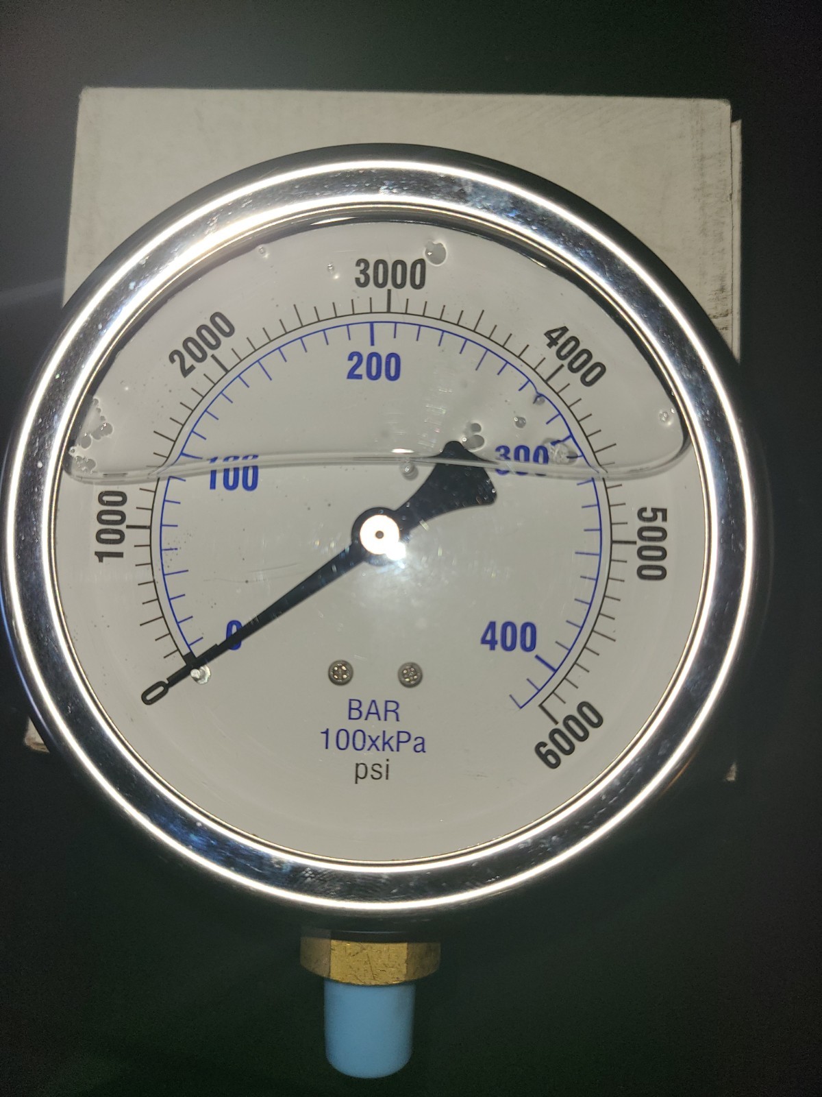 PIC GAUGES 201L-404S Pressure Gauge,Liquid,4 In.,6000 psi