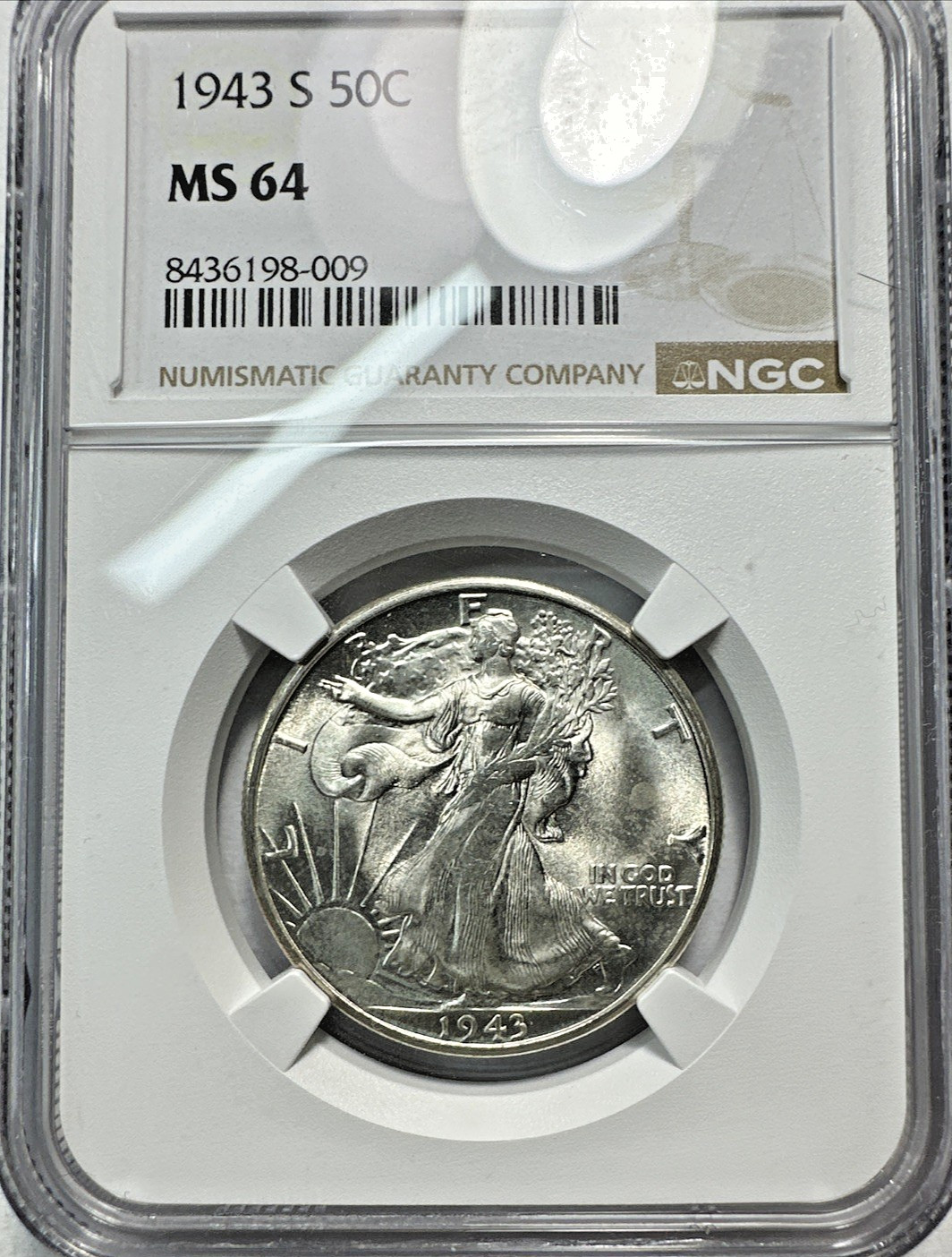 1943-S Walking Liberty Half Dollar NGC MS-64 406
