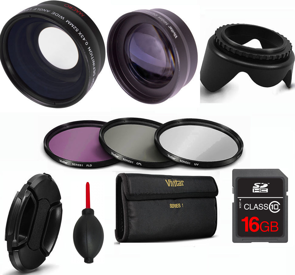 WIDE ANGLE LENS +  ZOOM LENS + FILTERS + 16GB CARD KIT  55mm FOR NIKON D3400