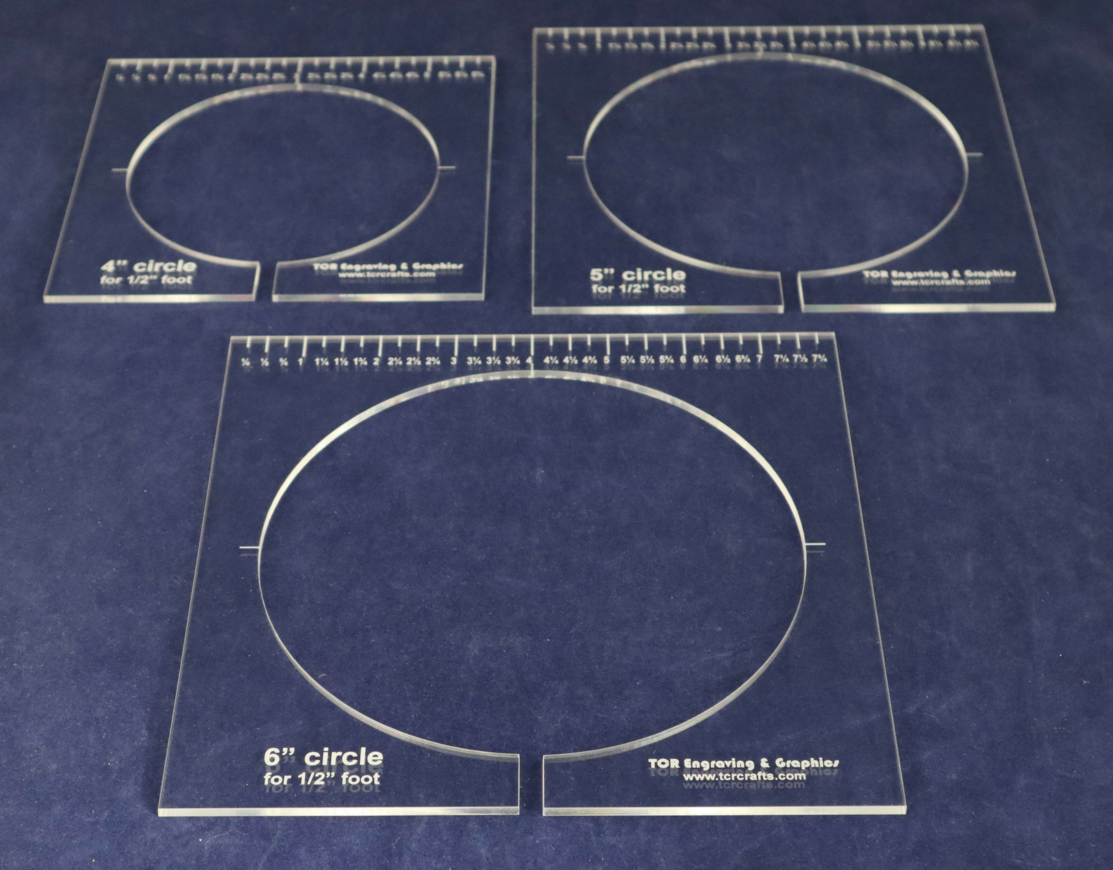 3 Piece Inside Circle Set w/Rulers  1/8" Thick -  Long Arm- For 1/2" Foot
