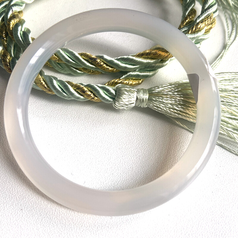 Certified Icy white chalcedony 53.5mm Natural A Jade Bangle Bracelet 3912