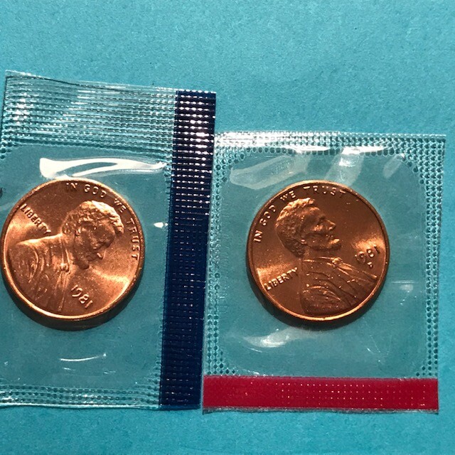 1981 P&D Lincoln Cents Unc in US Mint Cello   FREE SHIP
