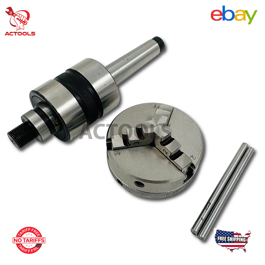 NEW 2-1/2" Self Centering 65mm 3 Jaw Lathe Chuck with MT2 Revolving Center Shank