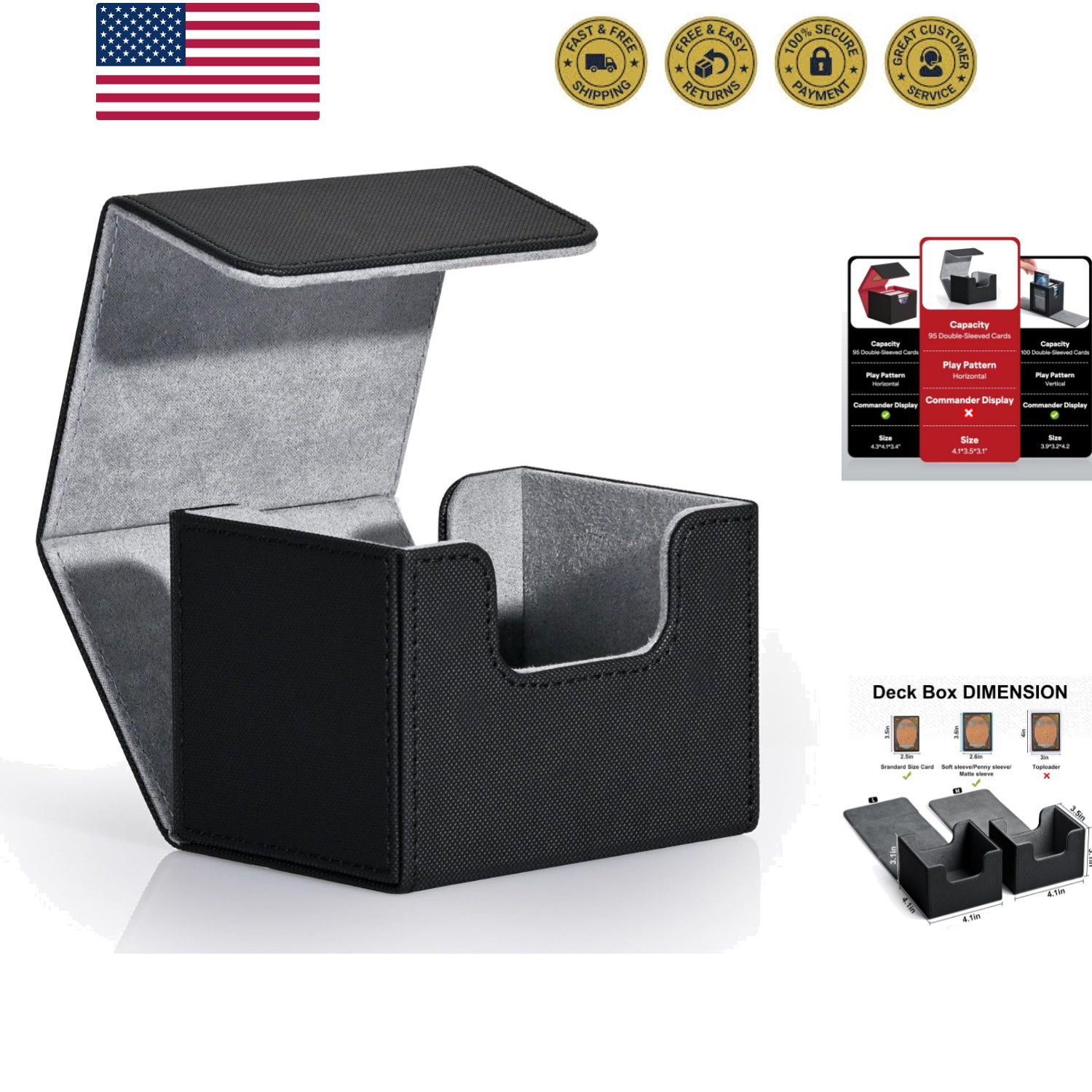 Card Deck Box for Trading Cards, MTG Commander Deck Box Holds 120+ Single Sle...