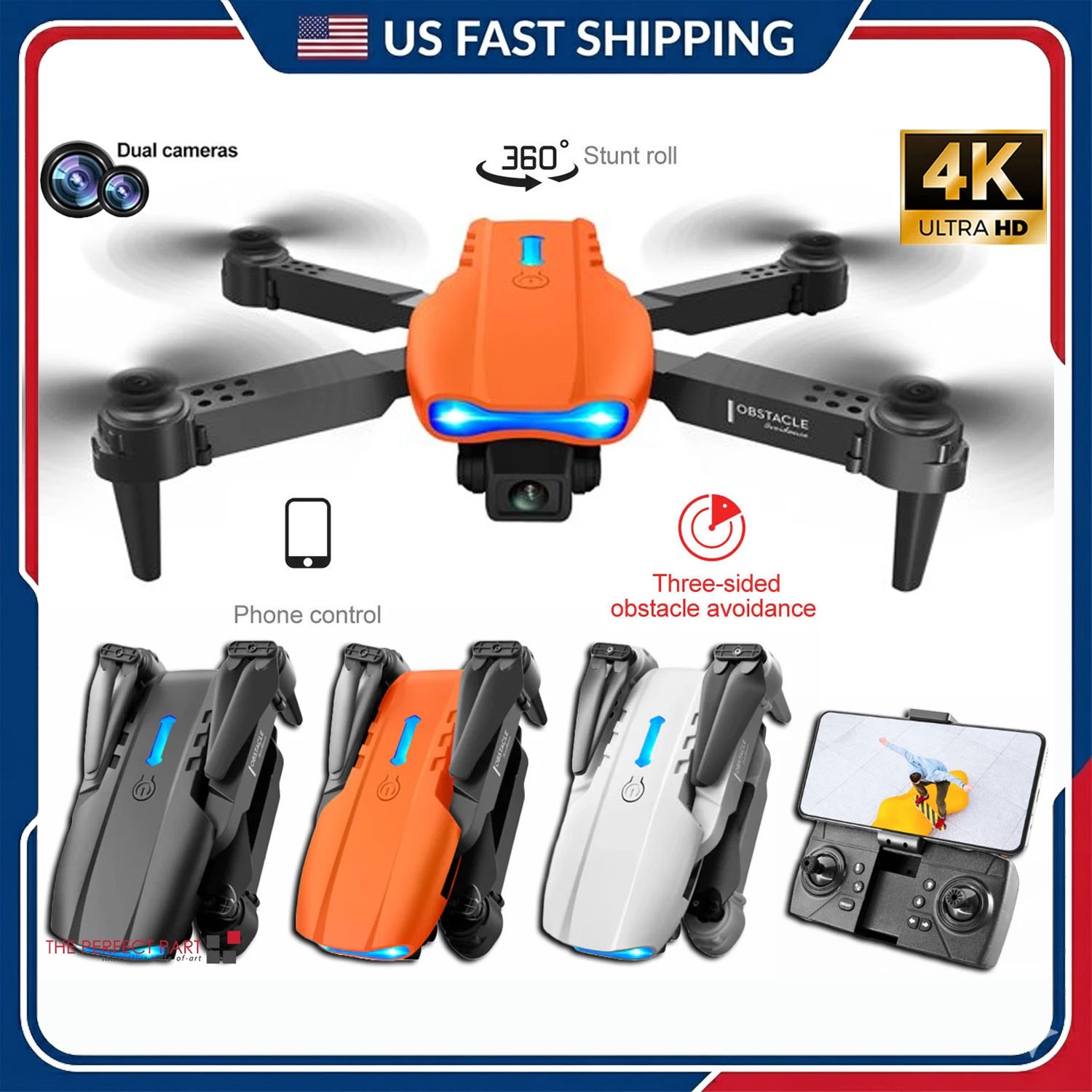 RC Drone With HD Dual Camera WiFi FPV Foldable Quadcopter +4 Battery