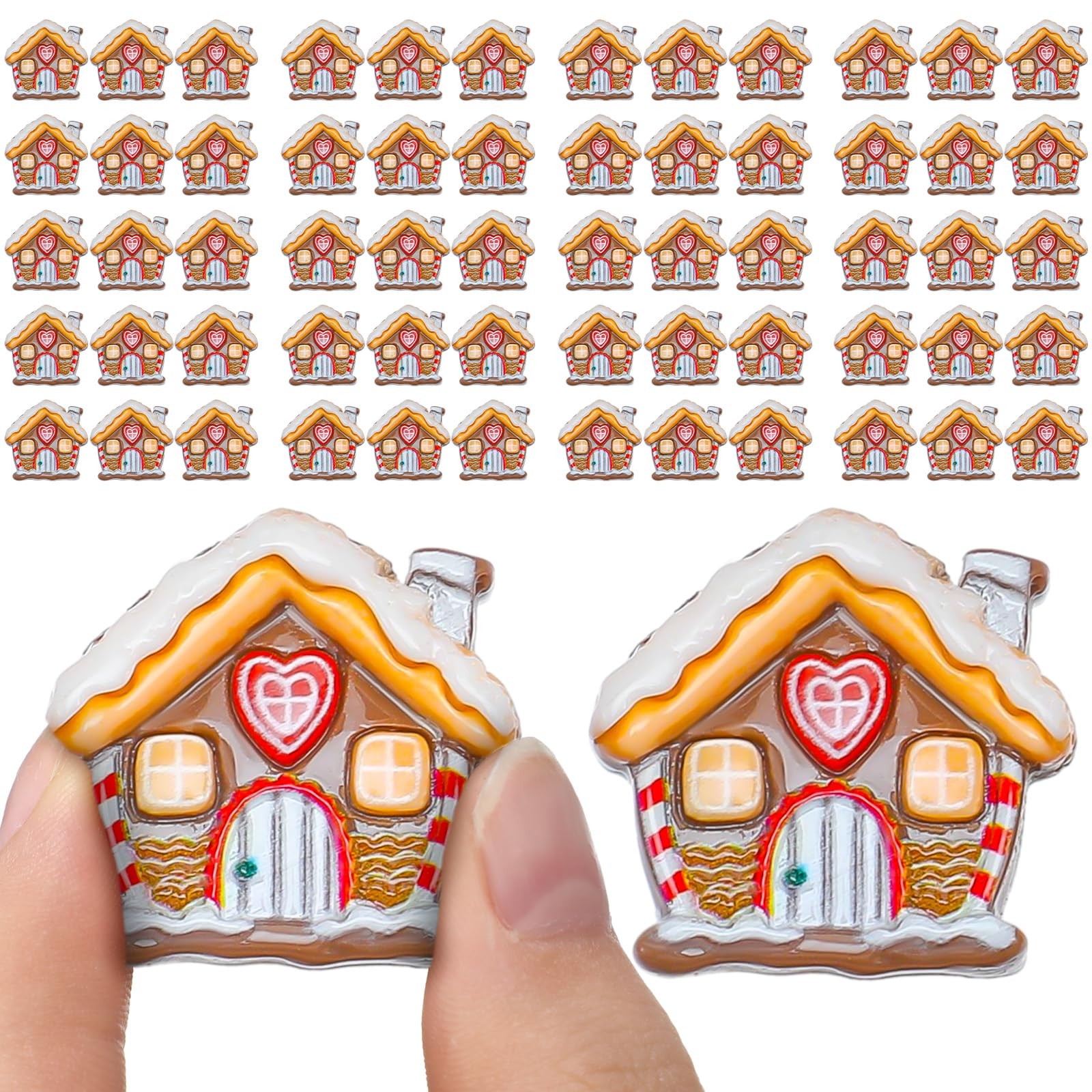 60 PCS Christmas Miniatures for Crafts, Resin Gingerbread House Decorations