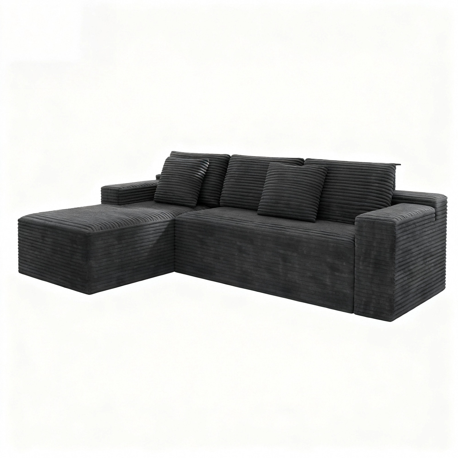 Modular Sectional Sofa Plush Corduroy Fabric Grey No Assembly Required