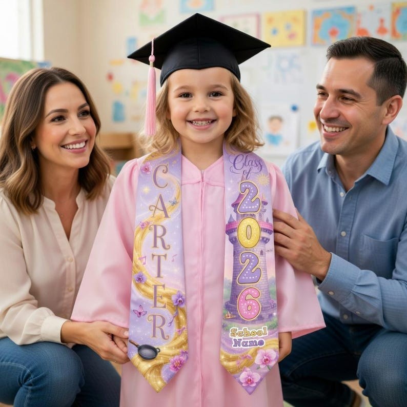 Personalized Tangled Princess Rapunzel Fan Gift Class Of 2026 Graduation Stole