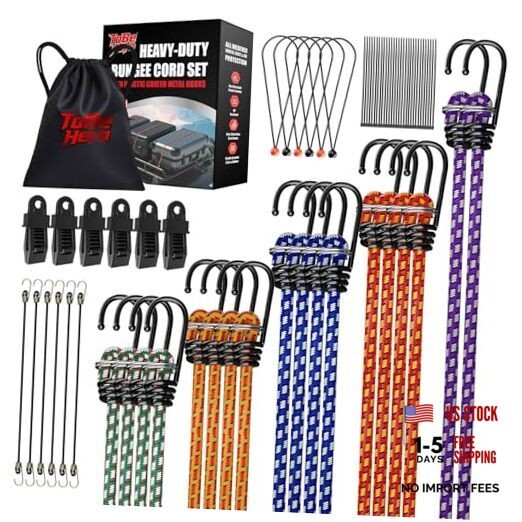 to Be Hero 86-Piece Bungee Cords Set, Heavy Duty Elastic Straps with Rust