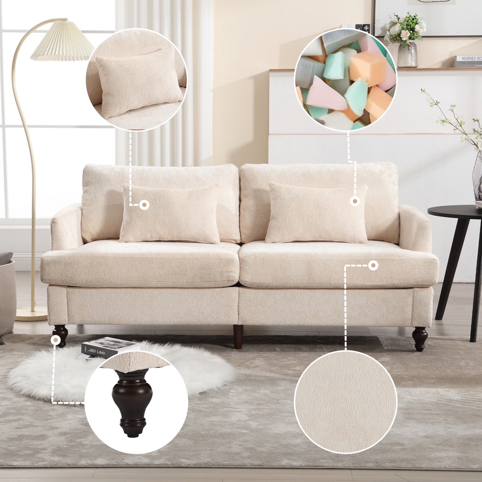 Mid Century Modern chenille Fabric Loveseat sofa, 2-Seat Upholstered Loveseat