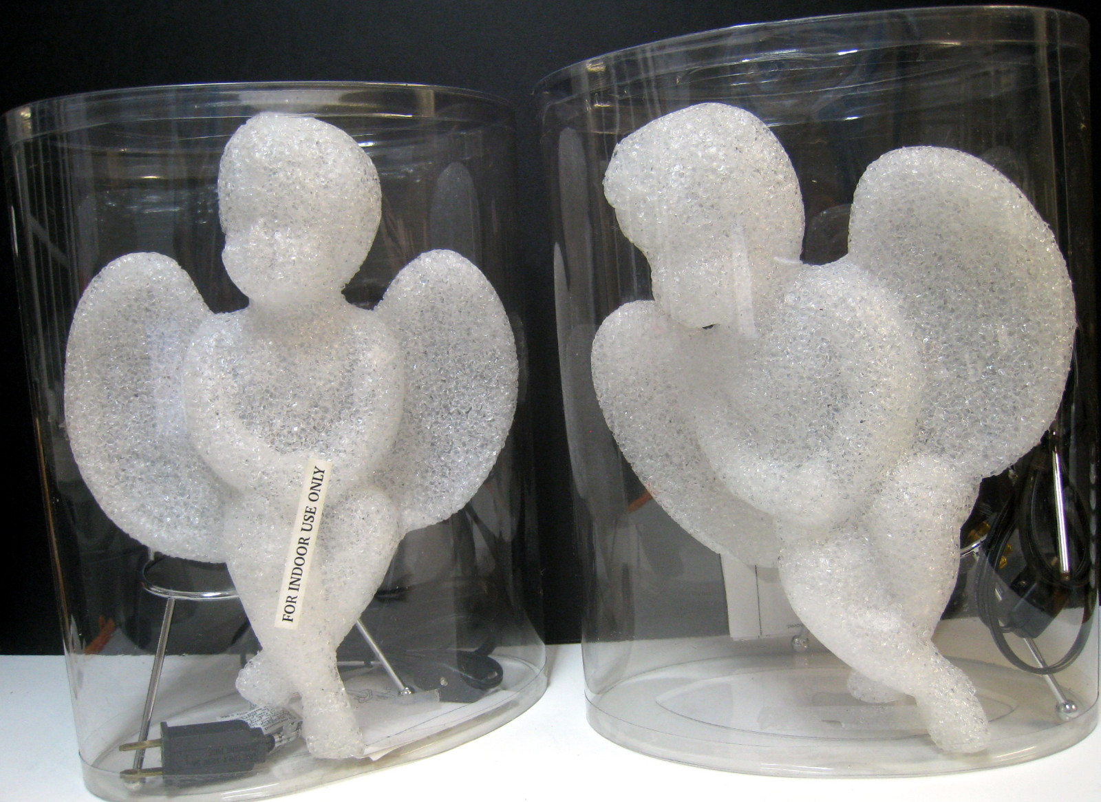 Angel EVA White 11" Desk Table Glow Lamp Night Light Set Angels 2 Lamps Cherub