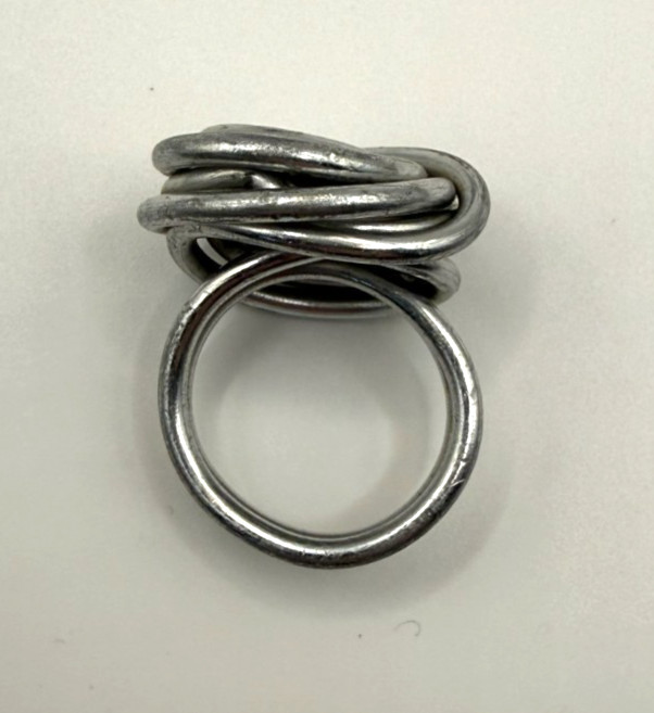 Handcrafted Adjustable Ring Silver Aluminum Wire-Wrapped Rose Size 7