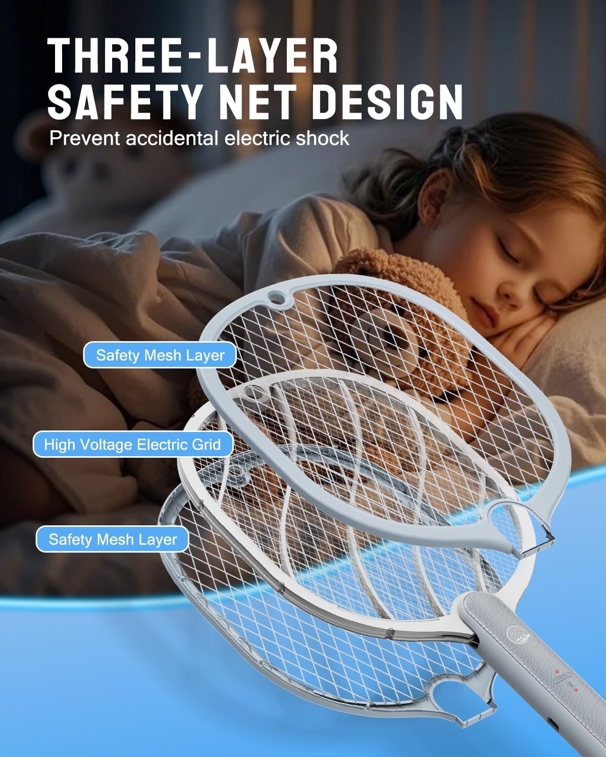 Mosiller Electric Fly Swatter, 3800V Handheld Bug Zapper Basic 1 Pack, Gray
