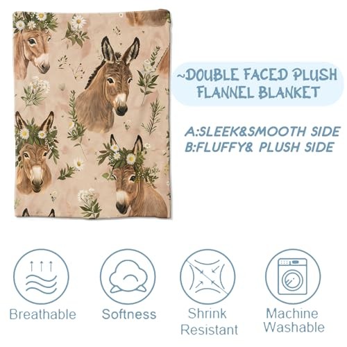 Cute Donkey Daisy Blanket,Gifts for Animal Lovers,Lightweight 50"x60" Donkey01