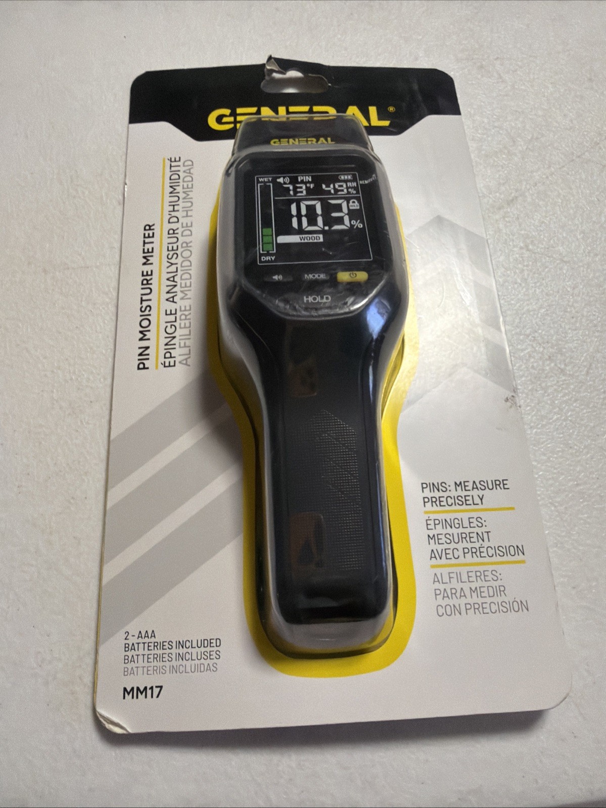 General Tools Pin Moisture Meter with Backlit Display for Wood, Drywall. MM17