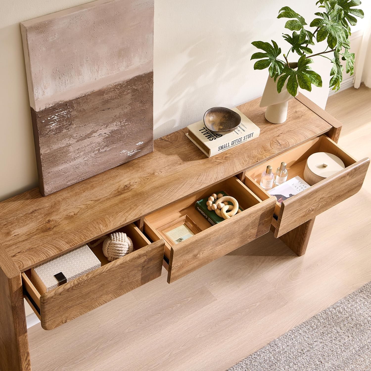 63'' Console Table W/ 3 Drawers Farmhouse Entryway Table W/ Rounded Corners