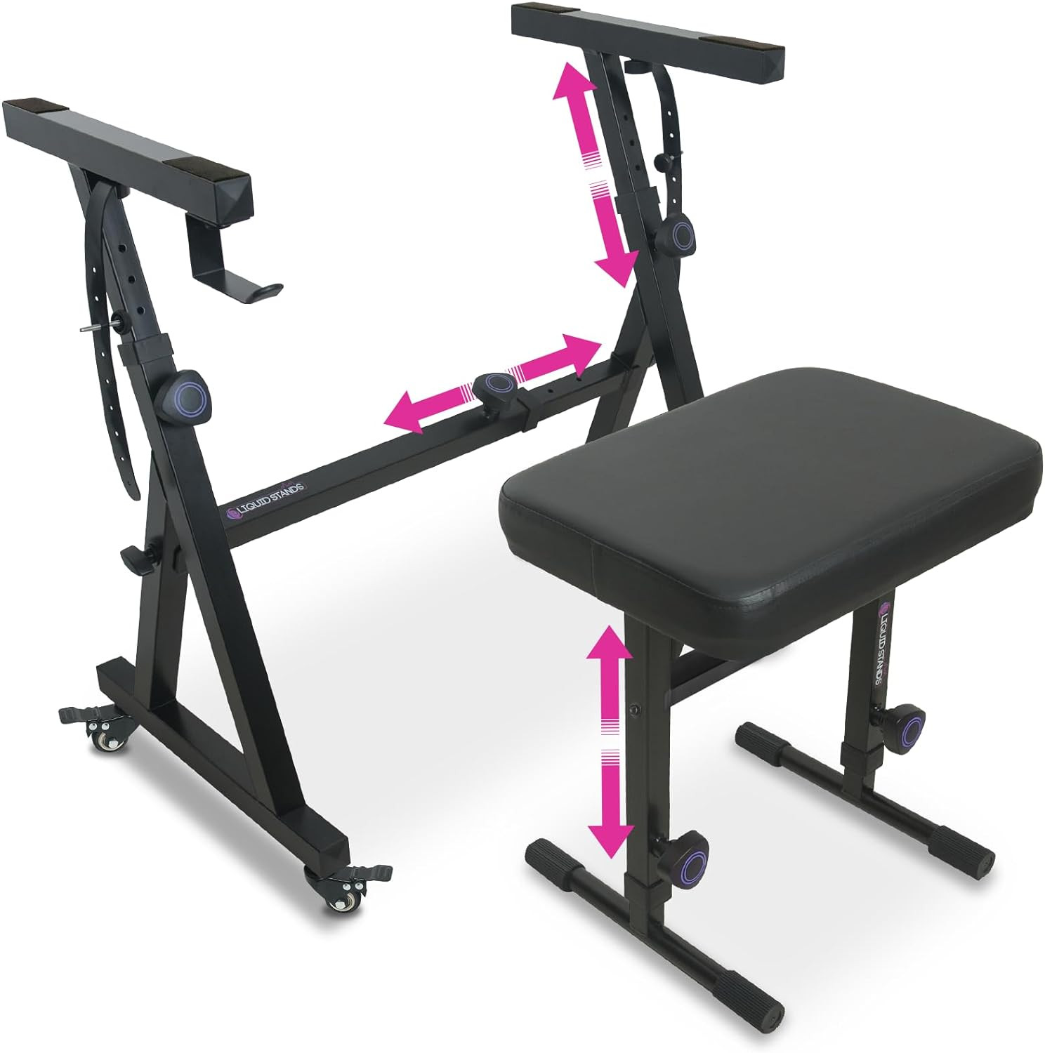 Adjustable Piano Keyboard Stand & Bench Set with Wheels for 54-88 Key Pianos