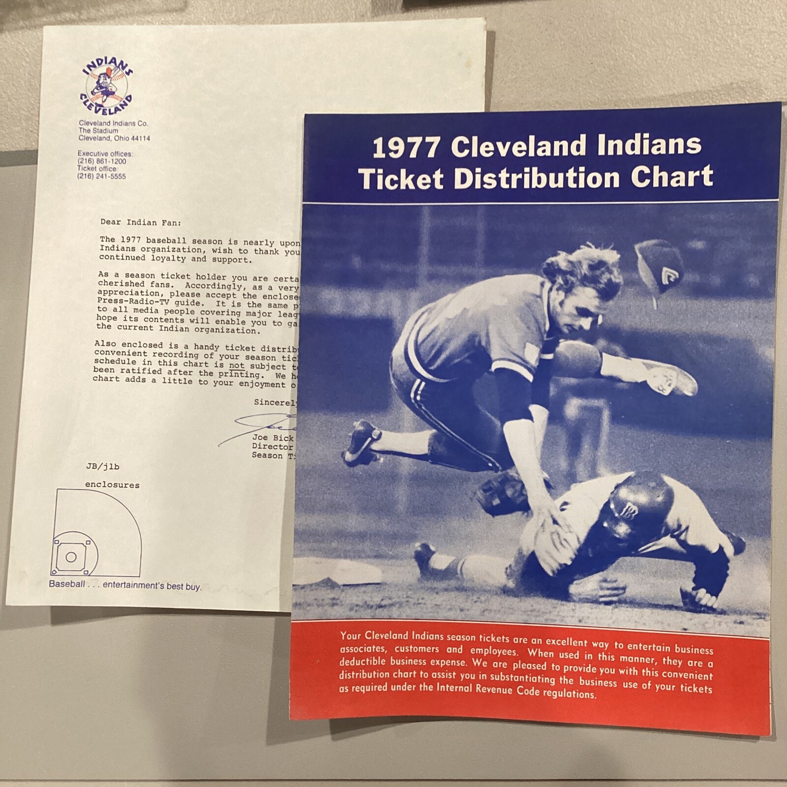 1977 Cleveland Indians Ticket Distribution Chart & Sales Director Signed Letter