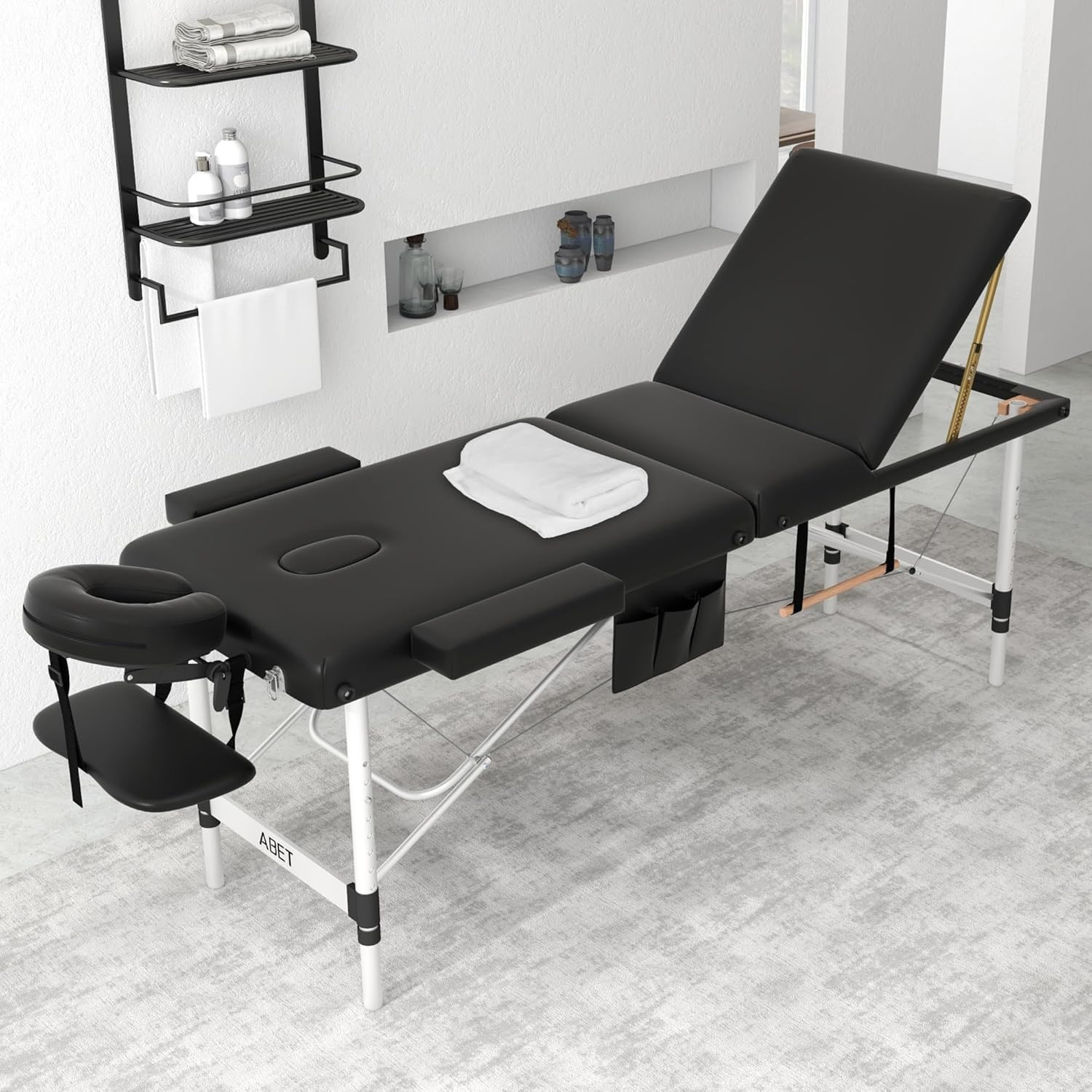 Massage Table, 3 Fold Portable Professional Lash Tattoo Spa Bed, Height Adjustab