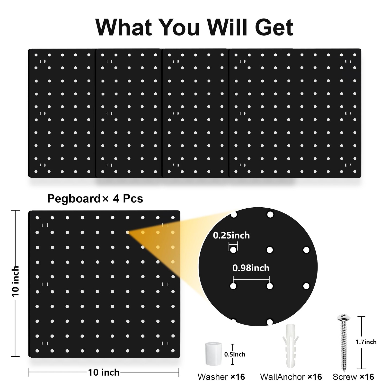 Black Pegboard Panels 4Pc ABS Wall Organizer Craft Garage Kitchen Workshop