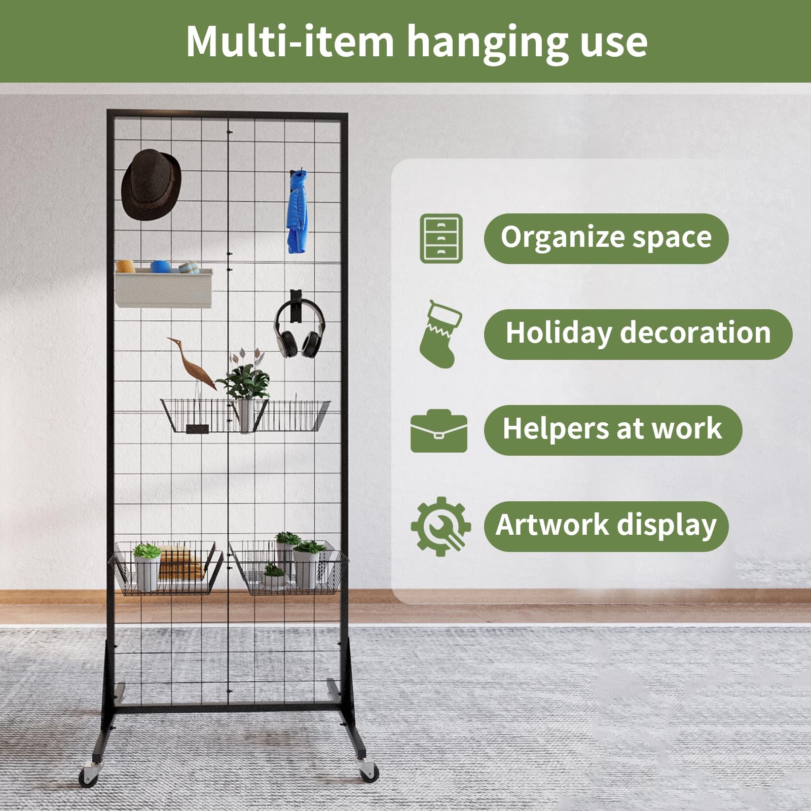 2' x 5.5' Grid Wall Panels Standing Wire Grid, Study Display Rack with T-Base...
