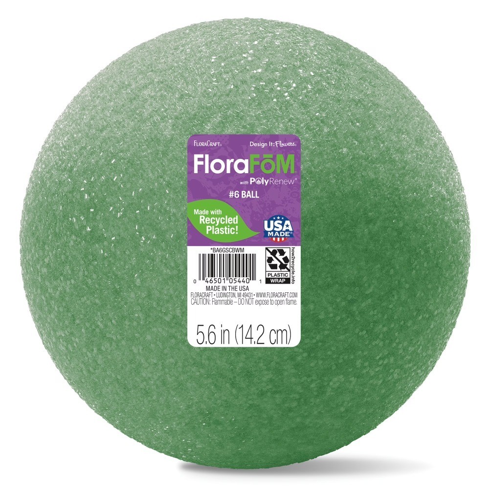 Natural Green Foam Ball for Floral Arrangements and Crafts 5.6 Inches